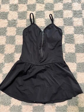 Shape FX Swim NWOT black swimdress jeweled zipper beach modest coverage size 12